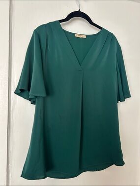 Timeless Teal V-Neck Flutter Sleeve Blouse
